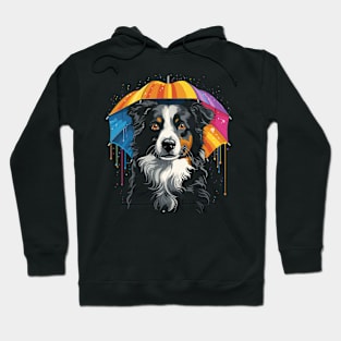 Border Collie Rainy Day With Umbrella Hoodie